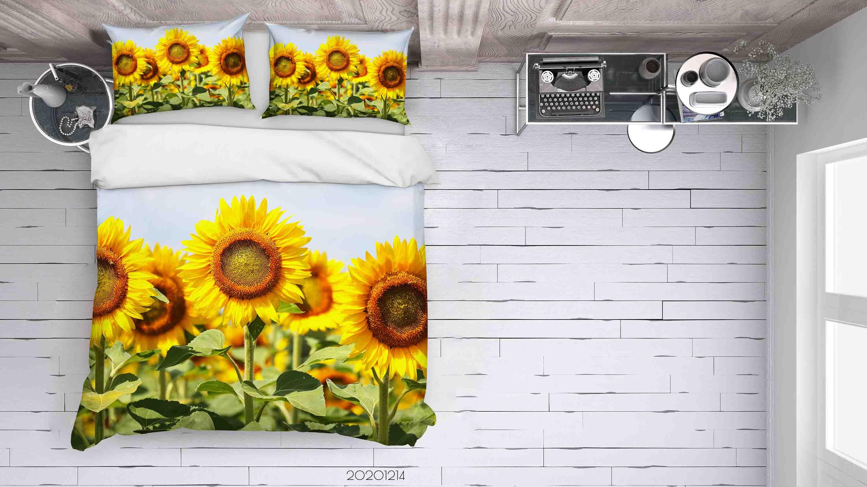 3D Sun Flower Yellow Floral Quilt Cover Set Bedding Set Duvet Cover Pillowcases LXL- Jess Art Decoration