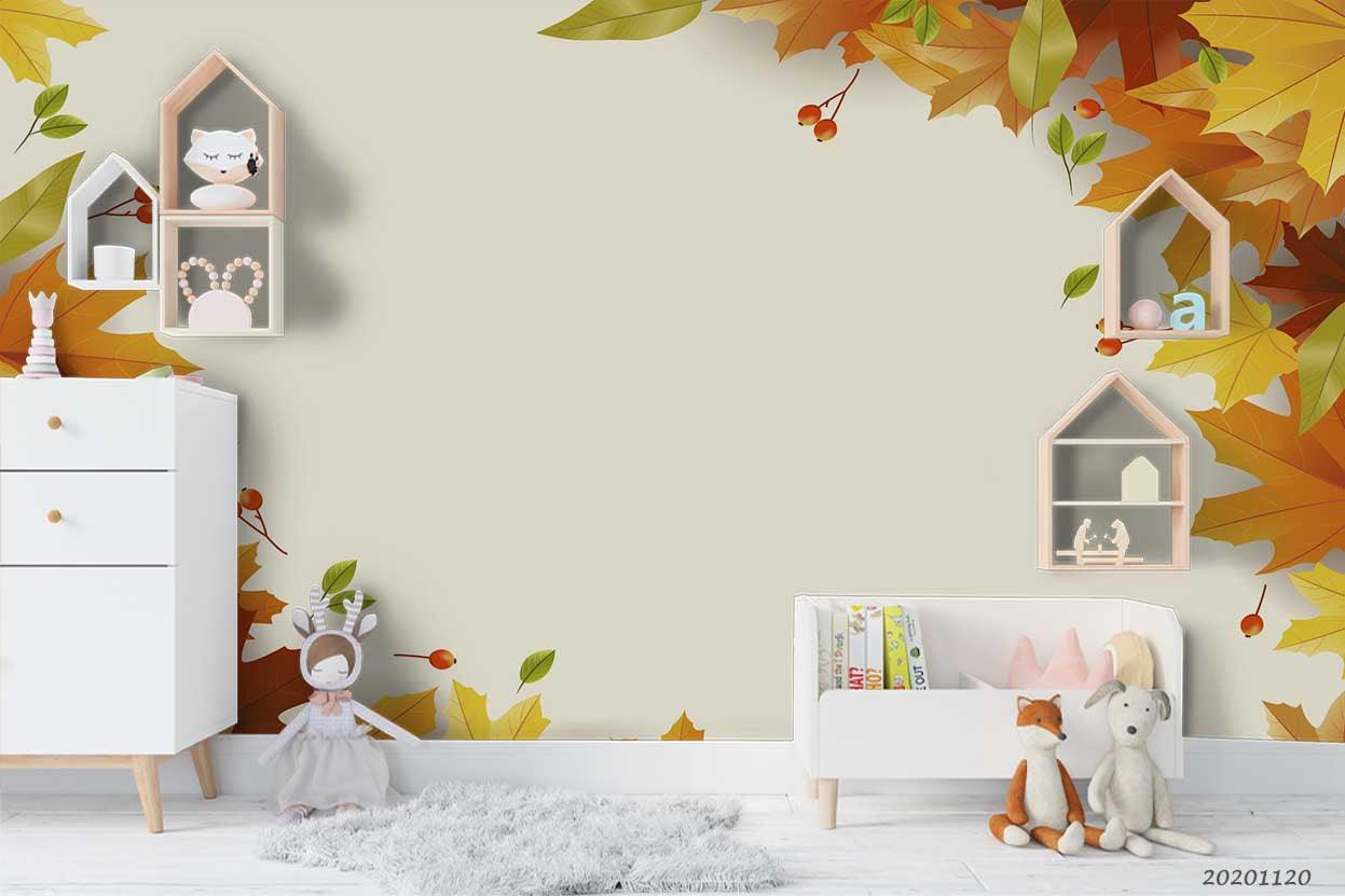 3D Embossed Fall Maple Leaves Plant Wall Mural Wallpaper LXL- Jess Art Decoration