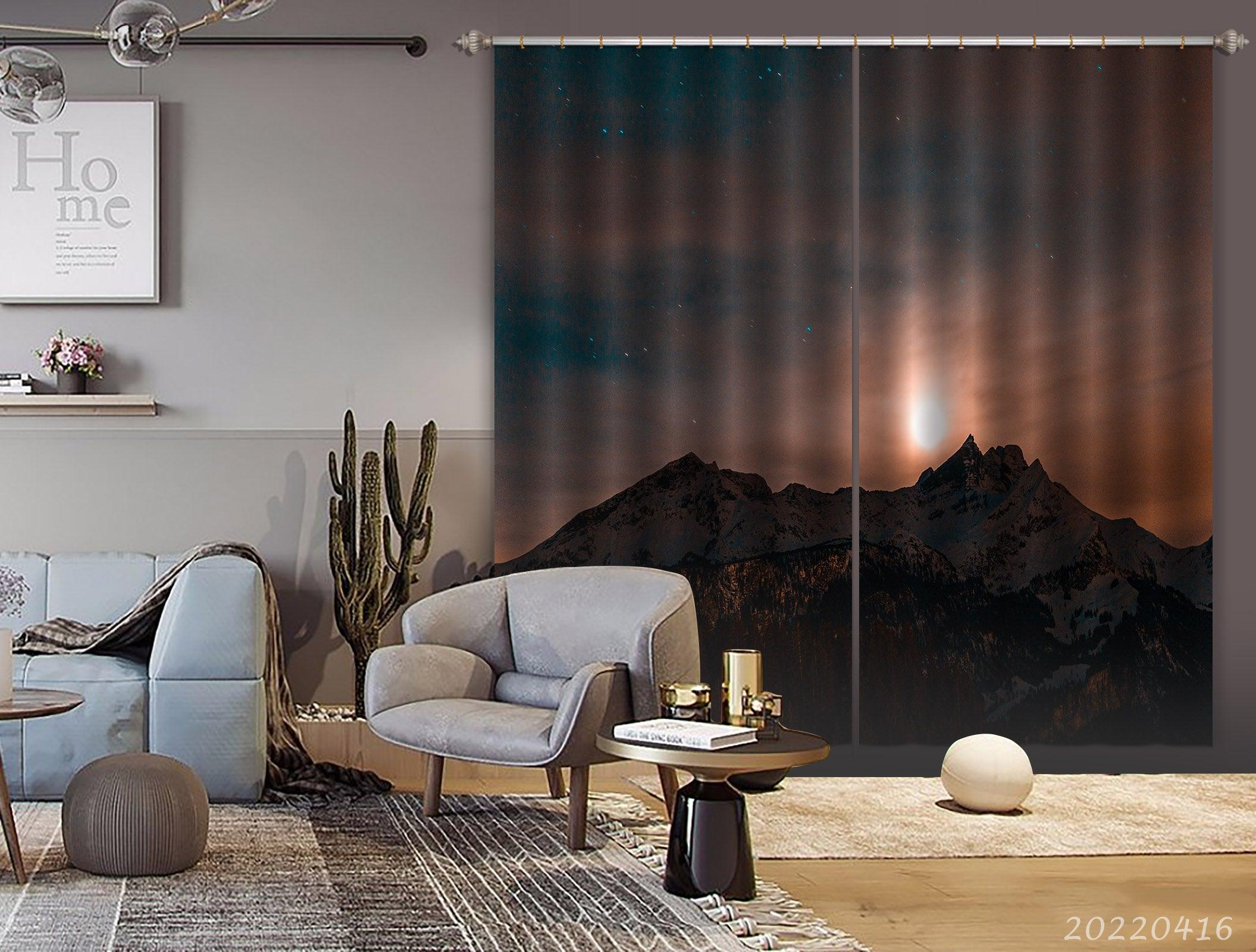 3D Landscape Peak Star Sky Sunset Curtains and Drapes GD 4451- Jess Art Decoration