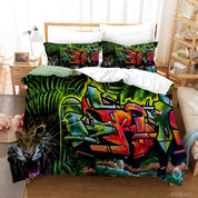 3D Abstract Colored Street Graffiti Quilt Cover Set Bedding Set Duvet Cover Pillowcases 77- Jess Art Decoration