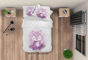 3D White Purple Fox Floral Quilt Cover Set Bedding Set Duvet Cover Pillowcases SF64- Jess Art Decoration