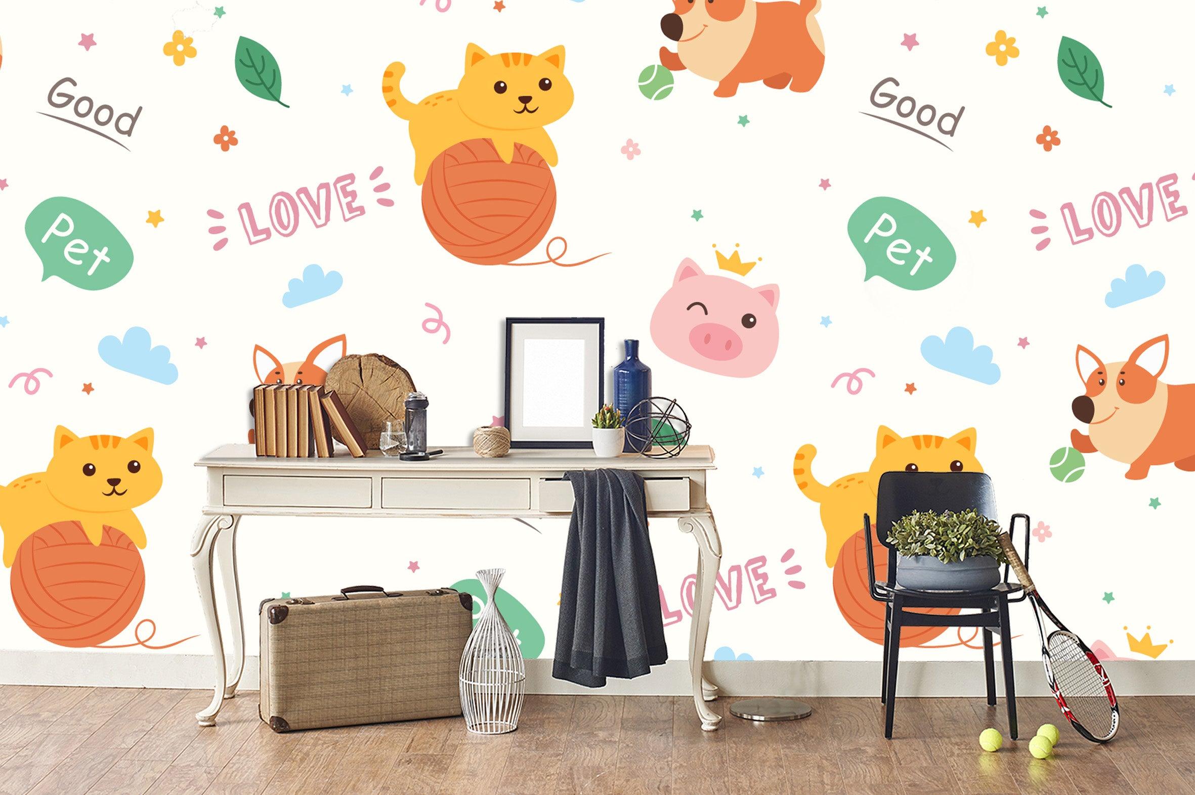 3D Cartoon Orange Cats Animals Wall Mural Wallpaper 60- Jess Art Decoration