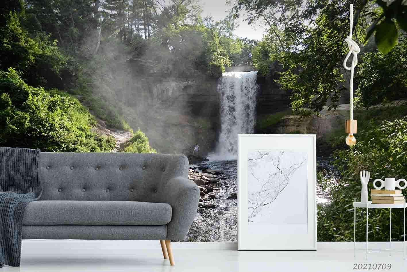 3D Waterfall Forest Wall Mural Wallpaper SWW3513- Jess Art Decoration