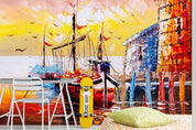 3D Ocean Boat Seagull Oil Painting Wall Mural Wallpaper  sww 63- Jess Art Decoration