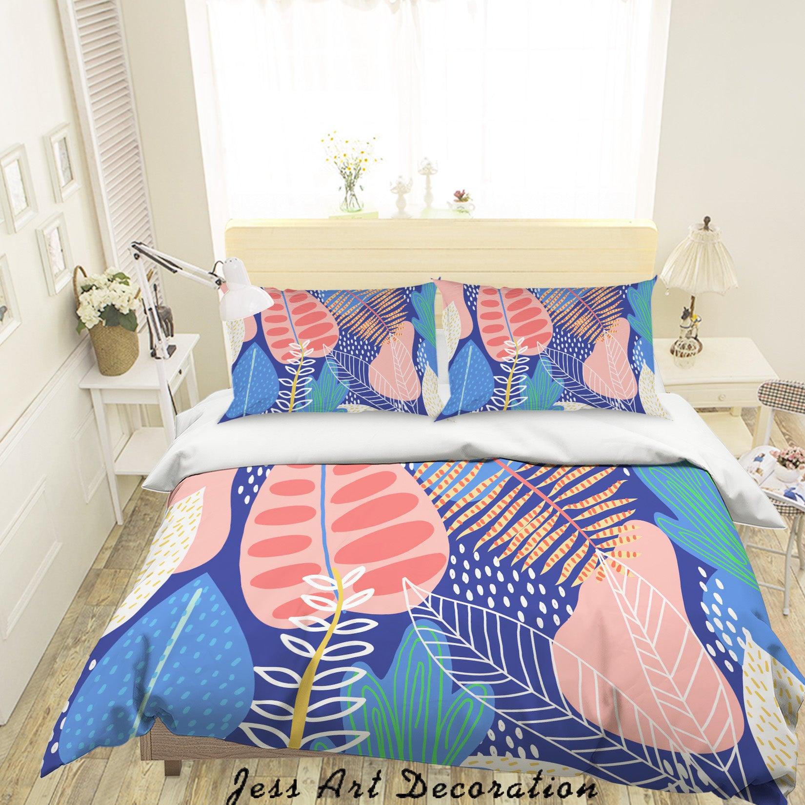 3D Abstract Leaf Blue Quilt Cover Set Bedding Set Duvet Cover Pillowcases A037 LQH- Jess Art Decoration