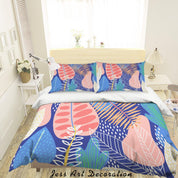 3D Abstract Leaf Blue Quilt Cover Set Bedding Set Duvet Cover Pillowcases A037 LQH- Jess Art Decoration