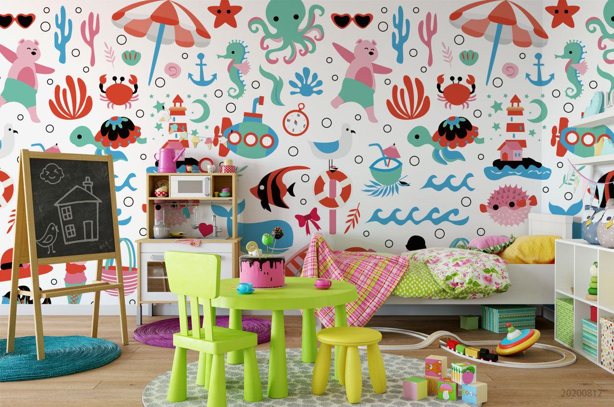 3D Cartoon Colorful Ocean World Wall Mural Wallpaper LXL 1133- Jess Art Decoration