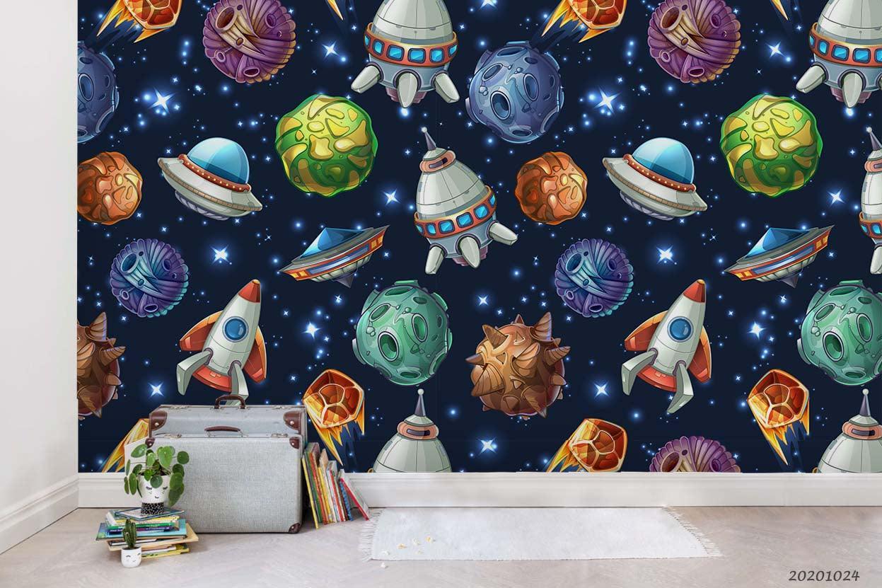 3D Planets Spaceships Rocket Wall Mural Wallpaper WJ 6777- Jess Art Decoration