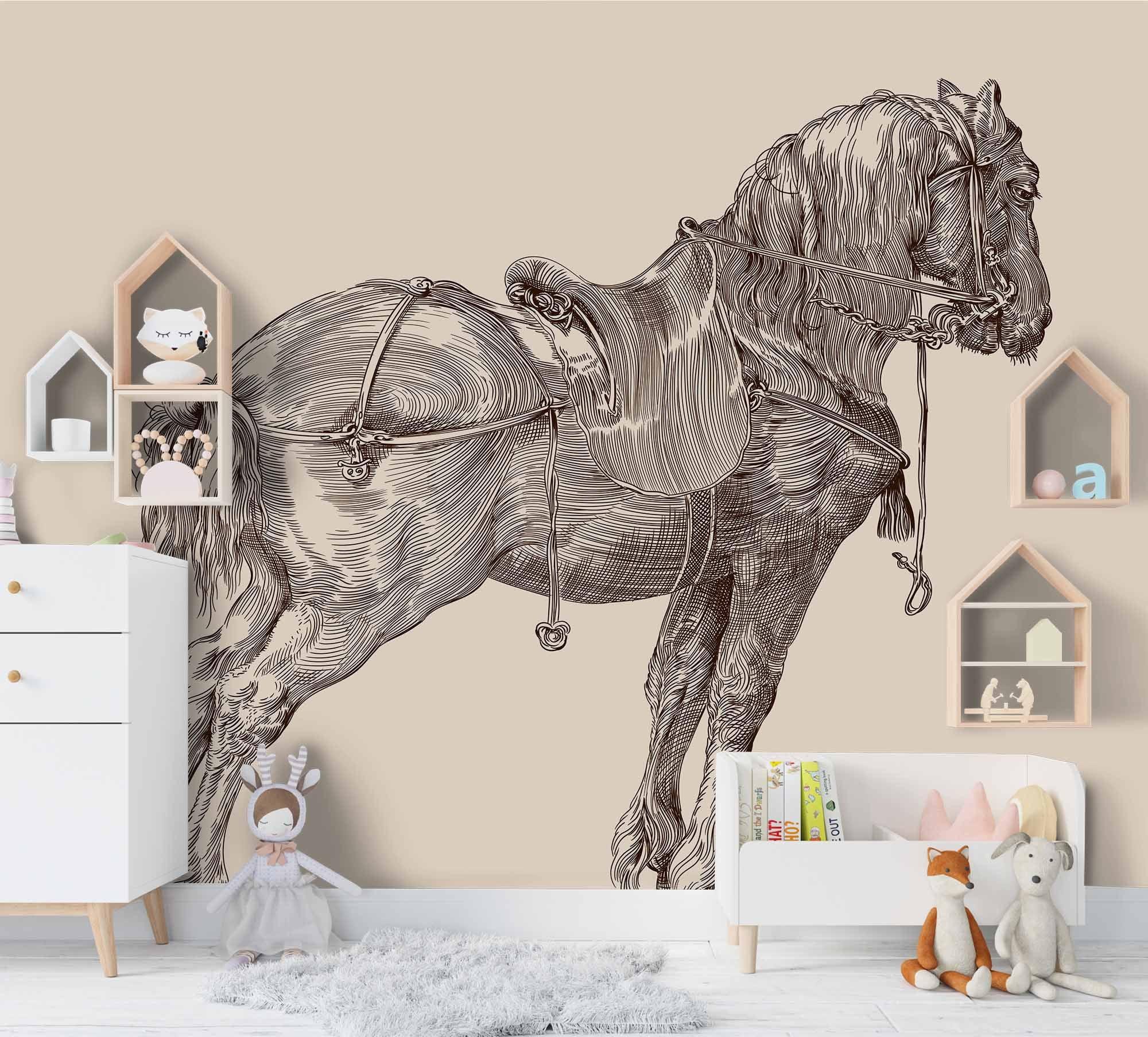 3D Grey Horse Sketch Wall Mural Wallpaper 22 LQH- Jess Art Decoration