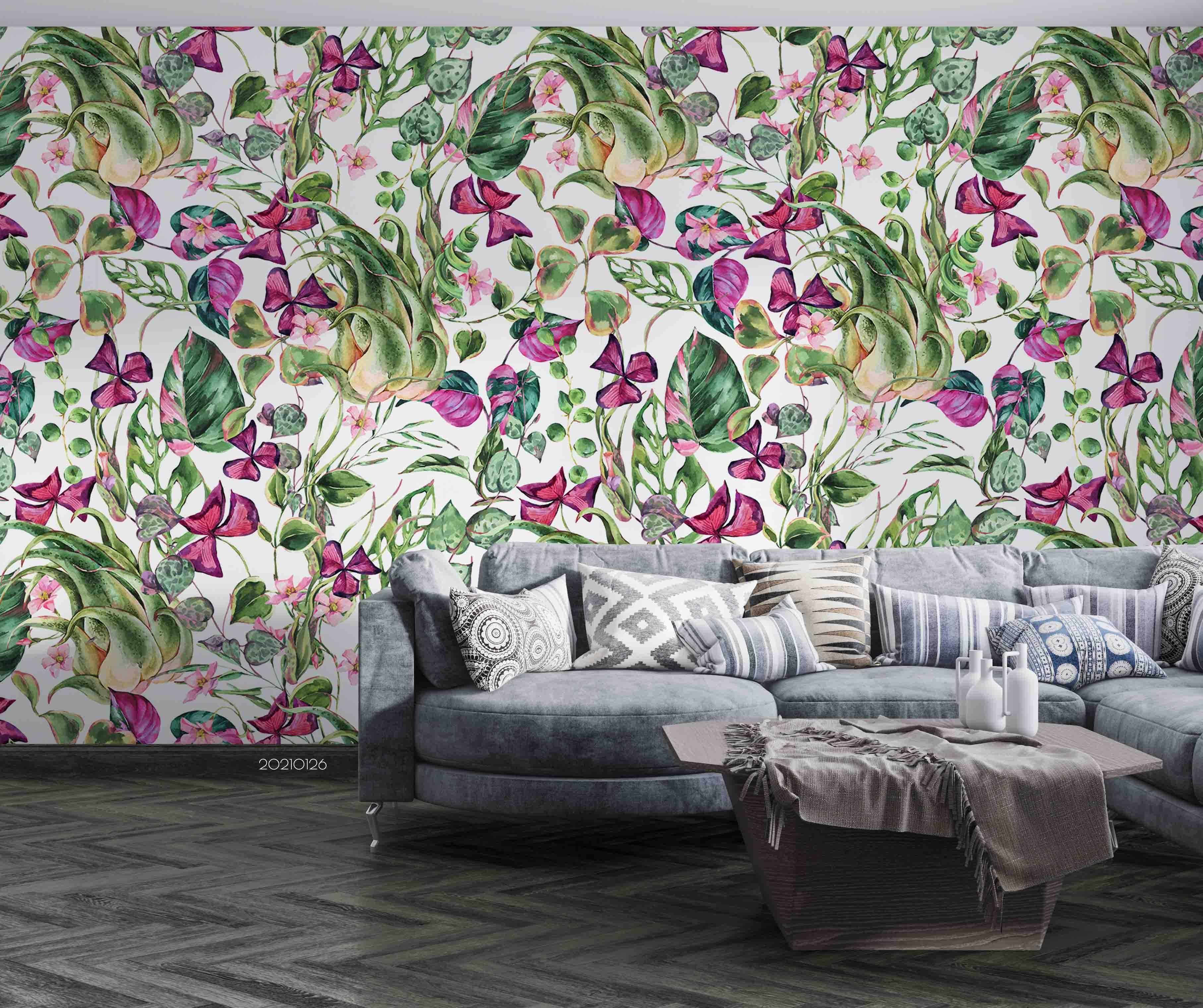 3D Watercolor Floral Leaves Wall Mural Wallpaper LQH 67- Jess Art Decoration