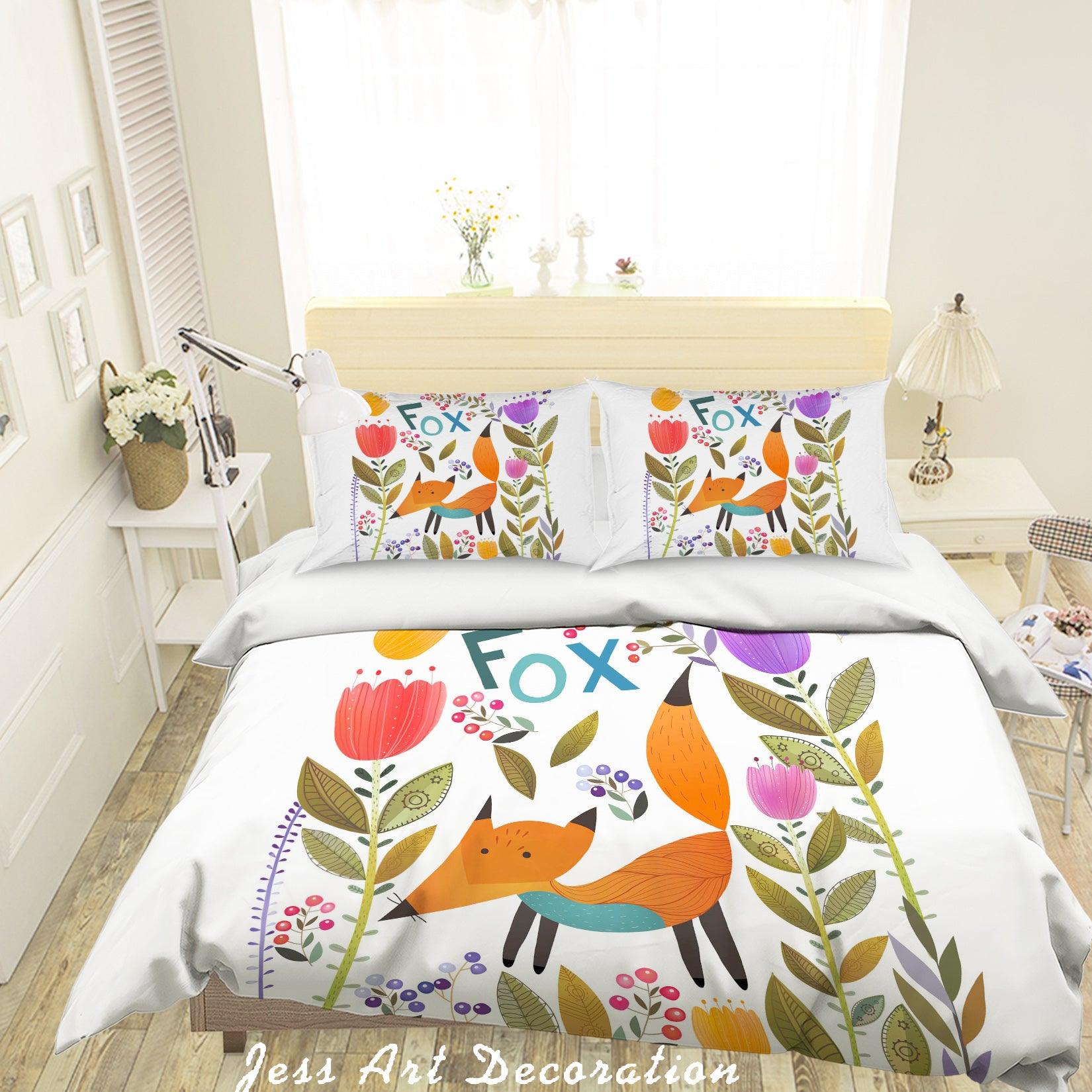 3D Cartoon Fox Flower Quilt Cover Set Bedding Set Pillowcases 51- Jess Art Decoration