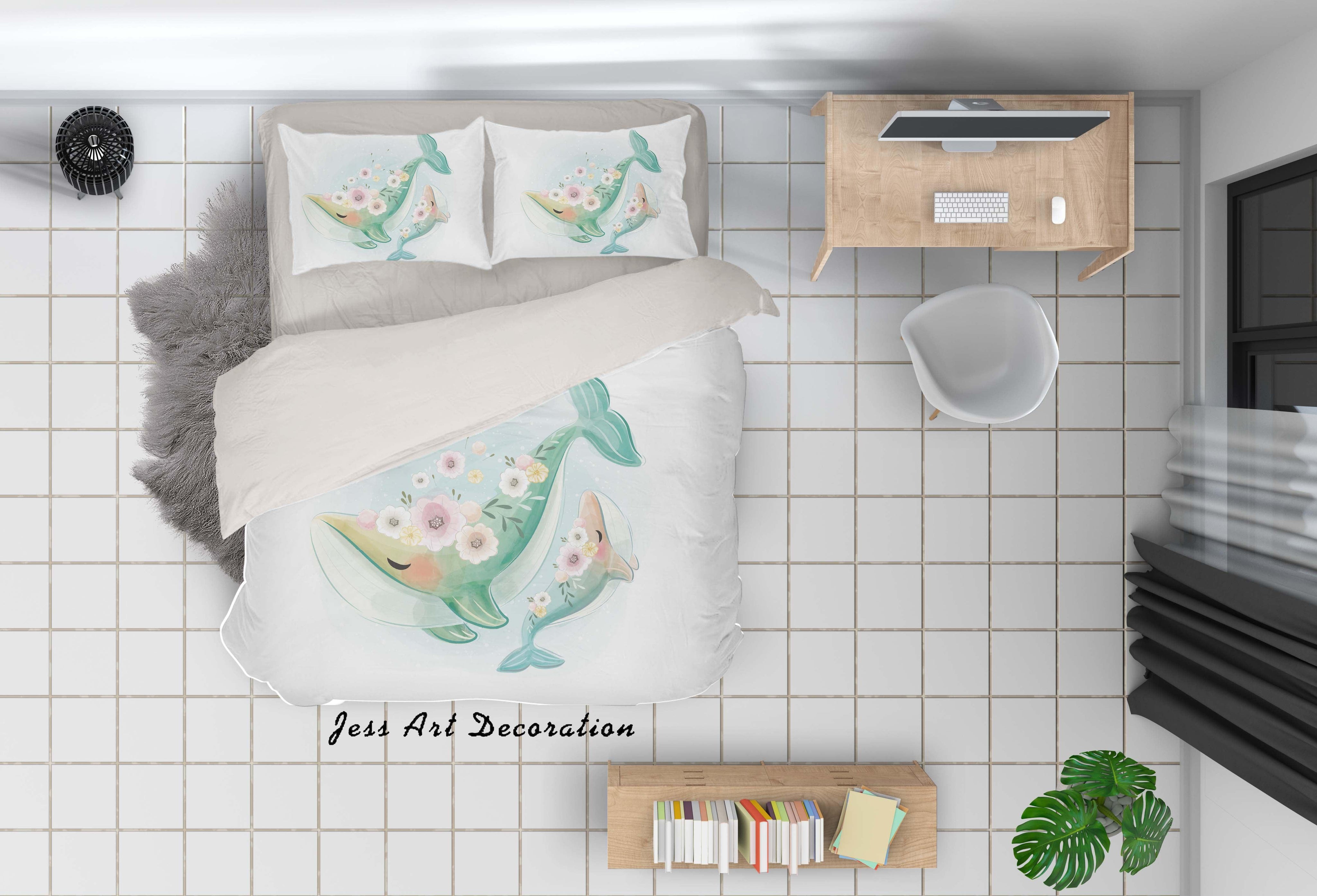 3D Whale Floral Quilt Cover Set Bedding Set Duvet Cover Pillowcases SF114- Jess Art Decoration