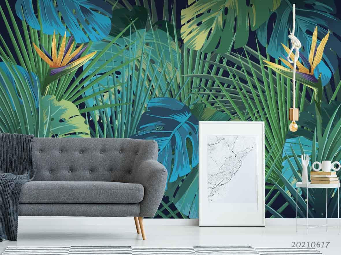 3D Tropical Green Leaf Wall Mural Wallpaper LQH 10- Jess Art Decoration