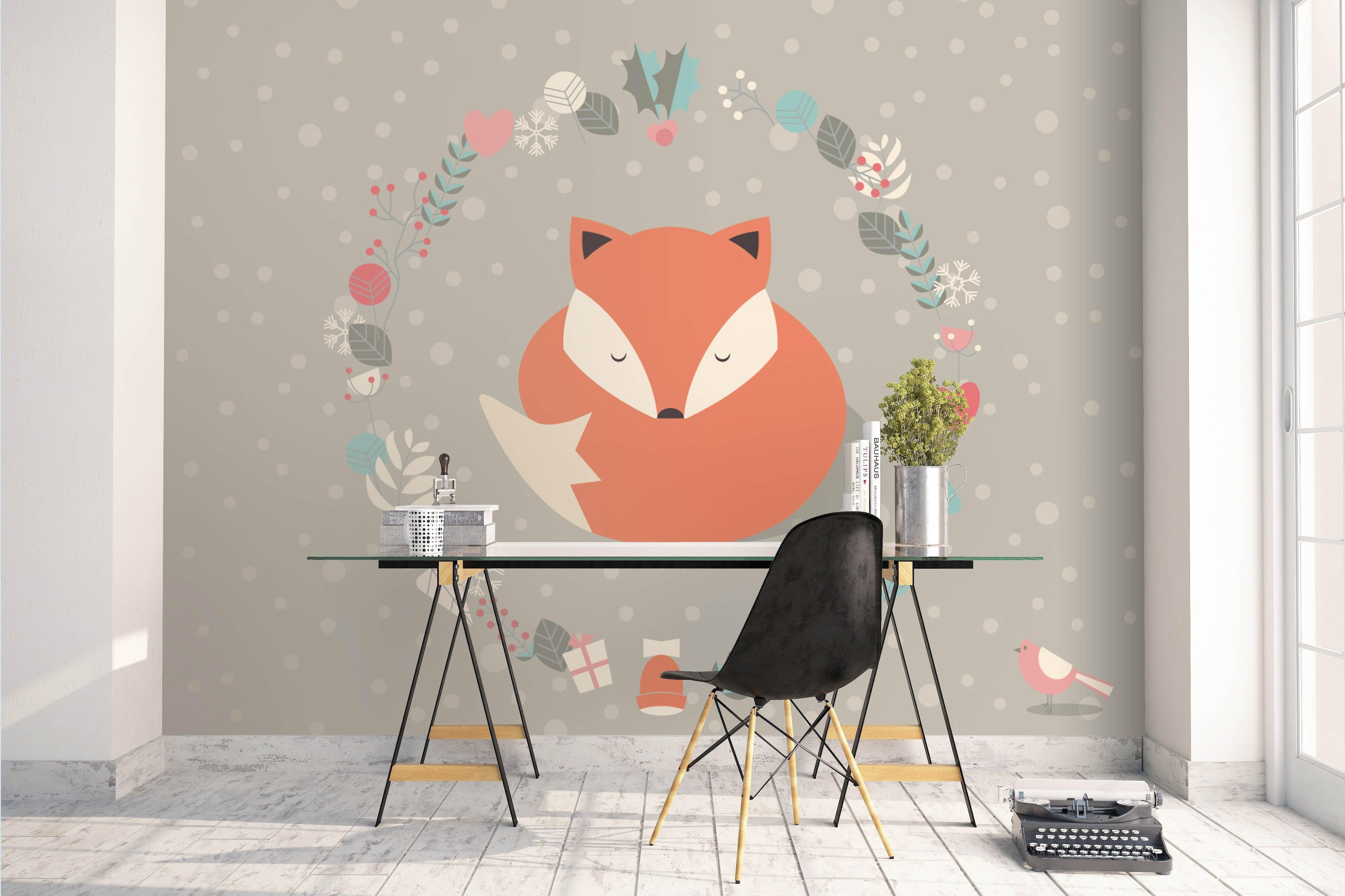 3D Cartoon Fox Floral Background Wall Mural Wallpaper 14- Jess Art Decoration