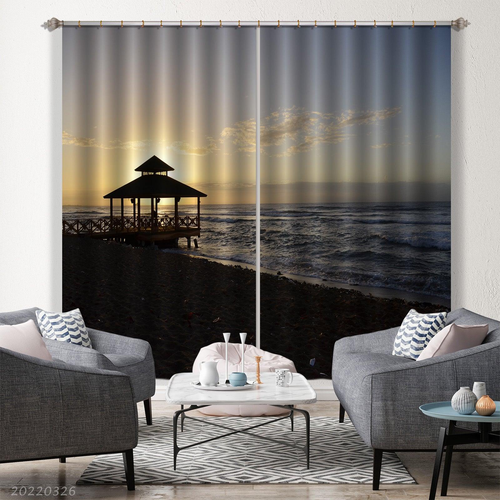 3D Sea Coast Observation Deck Sunbeam Curtains and Drapes GD 3076- Jess Art Decoration