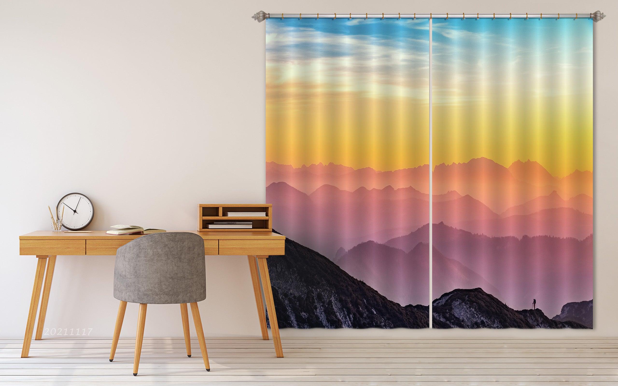 3D Sunset Sky Mountain Landscape Curtains and Drapes LQH 276- Jess Art Decoration