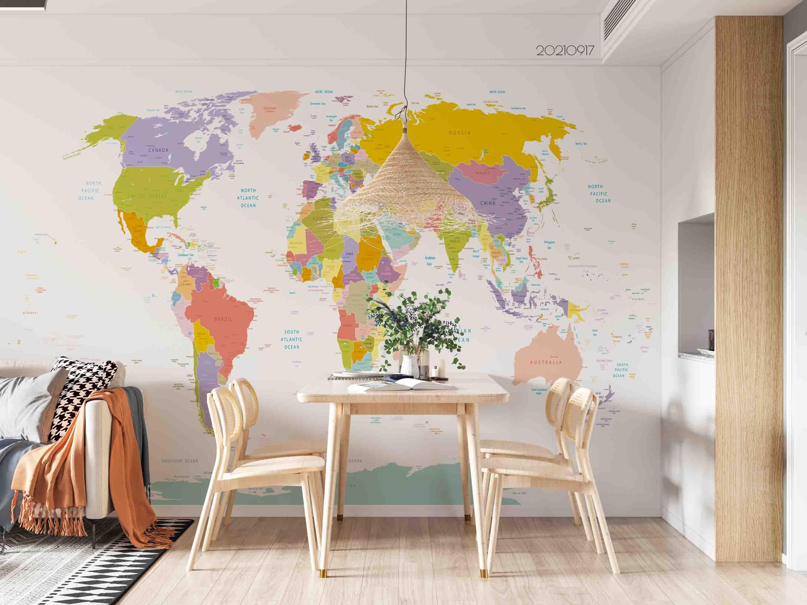 3D World Map Color Wall Mural Wallpaper LQH 172- Jess Art Decoration