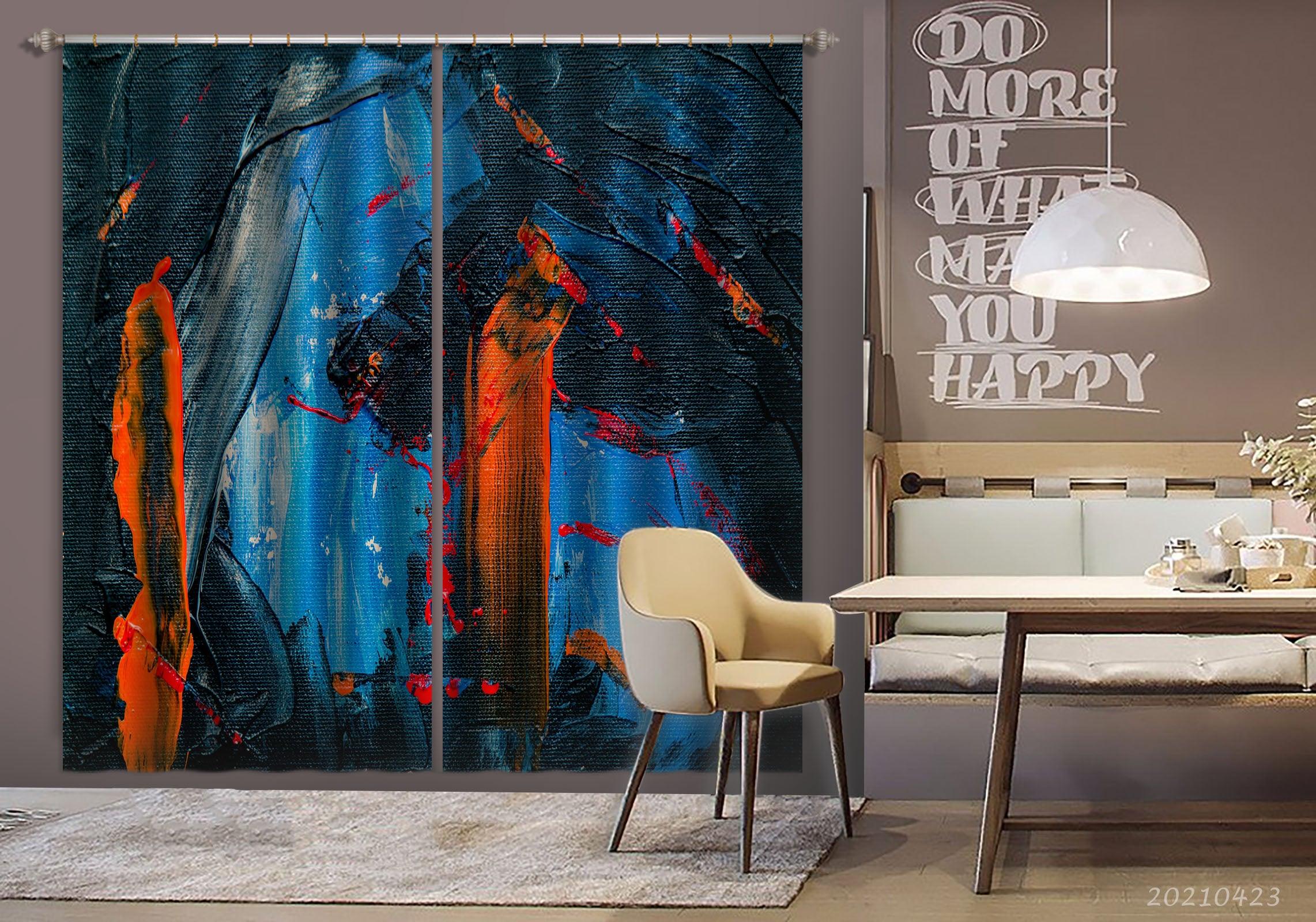 3D Abstract Blue Red Doodle Pattern Curtains and Drapes GD 1281- Jess Art Decoration