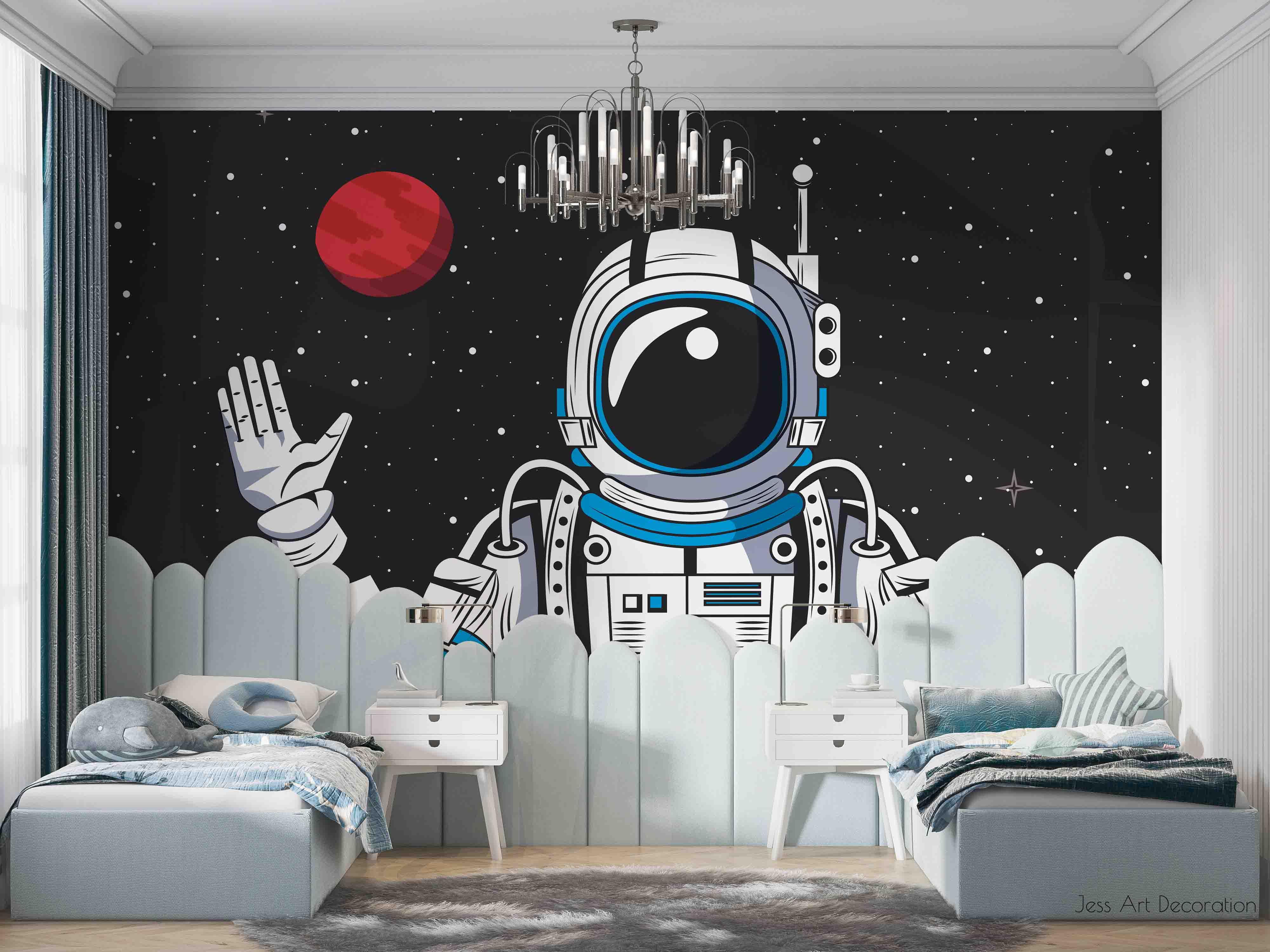 3D Cartoon Astronaut Space cartoon astronaut space mural wall mural wallpaper for kids room - view 2