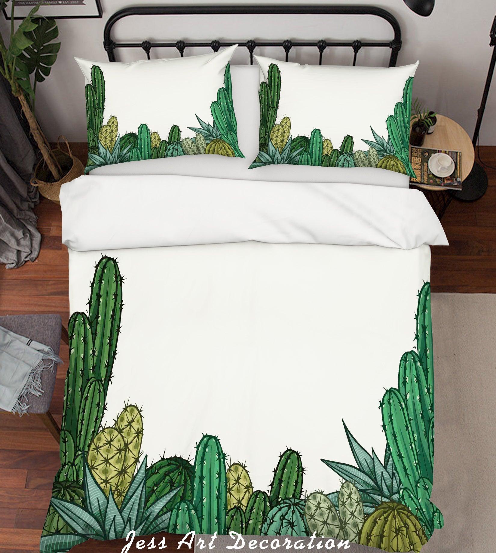 3D Cactus White Quilt Cover Set Bedding Set Pillowcases 253- Jess Art Decoration