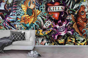 3D Skull Fish Tiger Wall Mural Wallpaper 238- Jess Art Decoration
