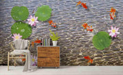 3D Pond Pink Lotus Carp Wall Mural Wallpaper 138- Jess Art Decoration