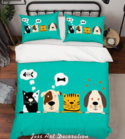 3D Color Dog Green Background Quilt Cover Set Bedding Set Pillowcases  6- Jess Art Decoration