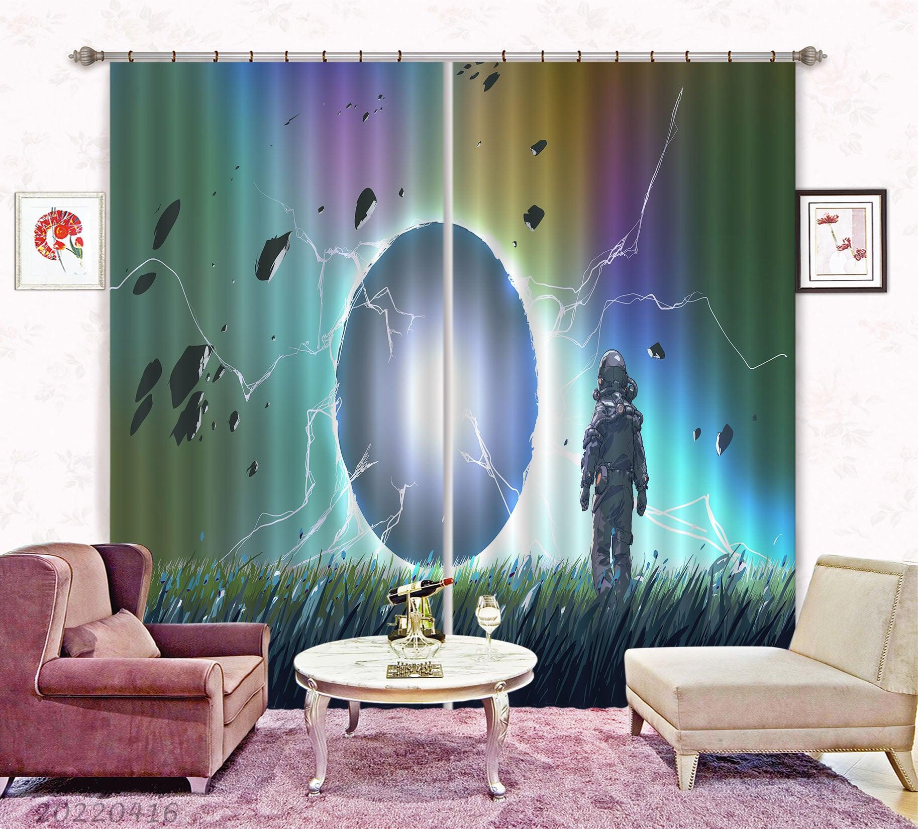 3D Abstract Astronaut Planet Grass Meteorite Painting Curtains and Drapes GD 4714- Jess Art Decoration