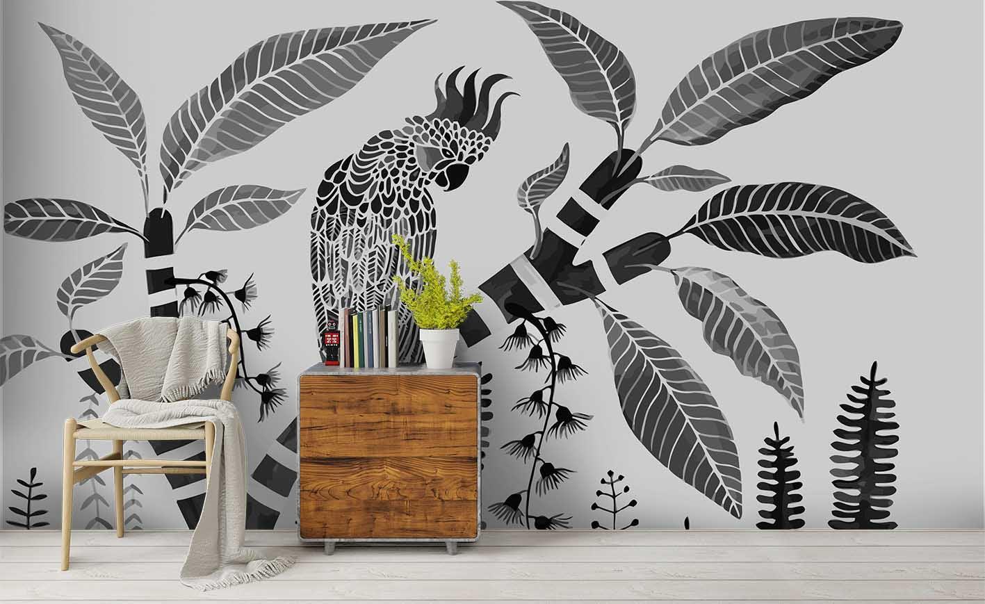3D Hand Painting Parrot Coconut Tree Wall Mural Wallpaper 53- Jess Art Decoration