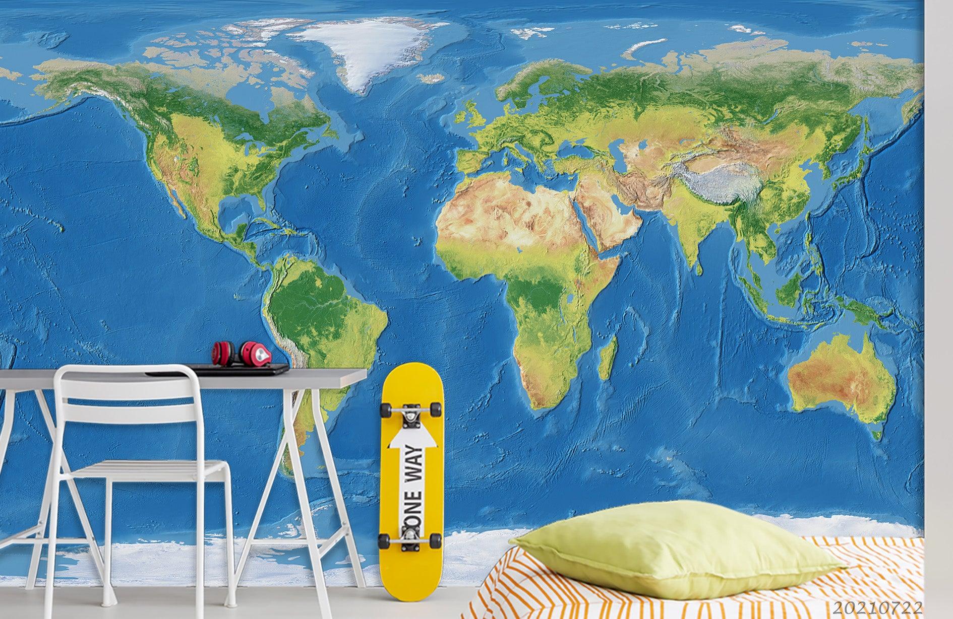 3D Blue World Map Wall Mural Wallpaper LQH 395- Jess Art Decoration