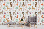 3D Cartoon Forest Animals Hedgehog Fox Deer Bear Rabbit Wall Mural Wallpaper ZY D21- Jess Art Decoration