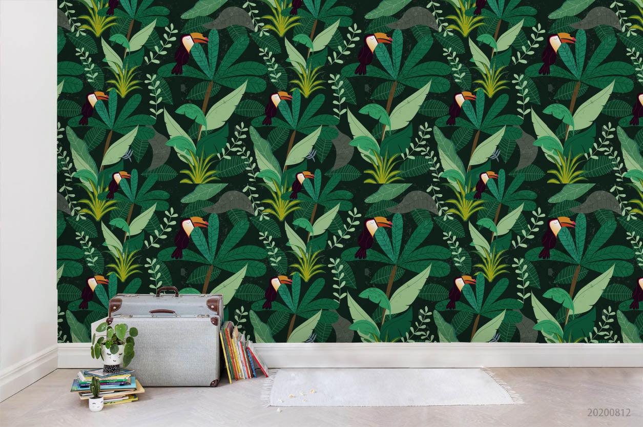 3D Hand Sketching Green Leaves Plant Wall Mural Wallpaper LXL 1062- Jess Art Decoration