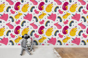 3D Cartoon Pink Dinosaur Wall Mural Wallpaper A362 LQH- Jess Art Decoration