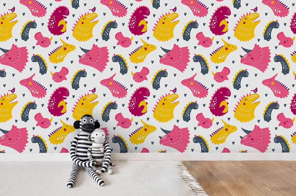 3D Cartoon Pink Dinosaur Wall Mural Wallpaper A362 LQH- Jess Art Decoration