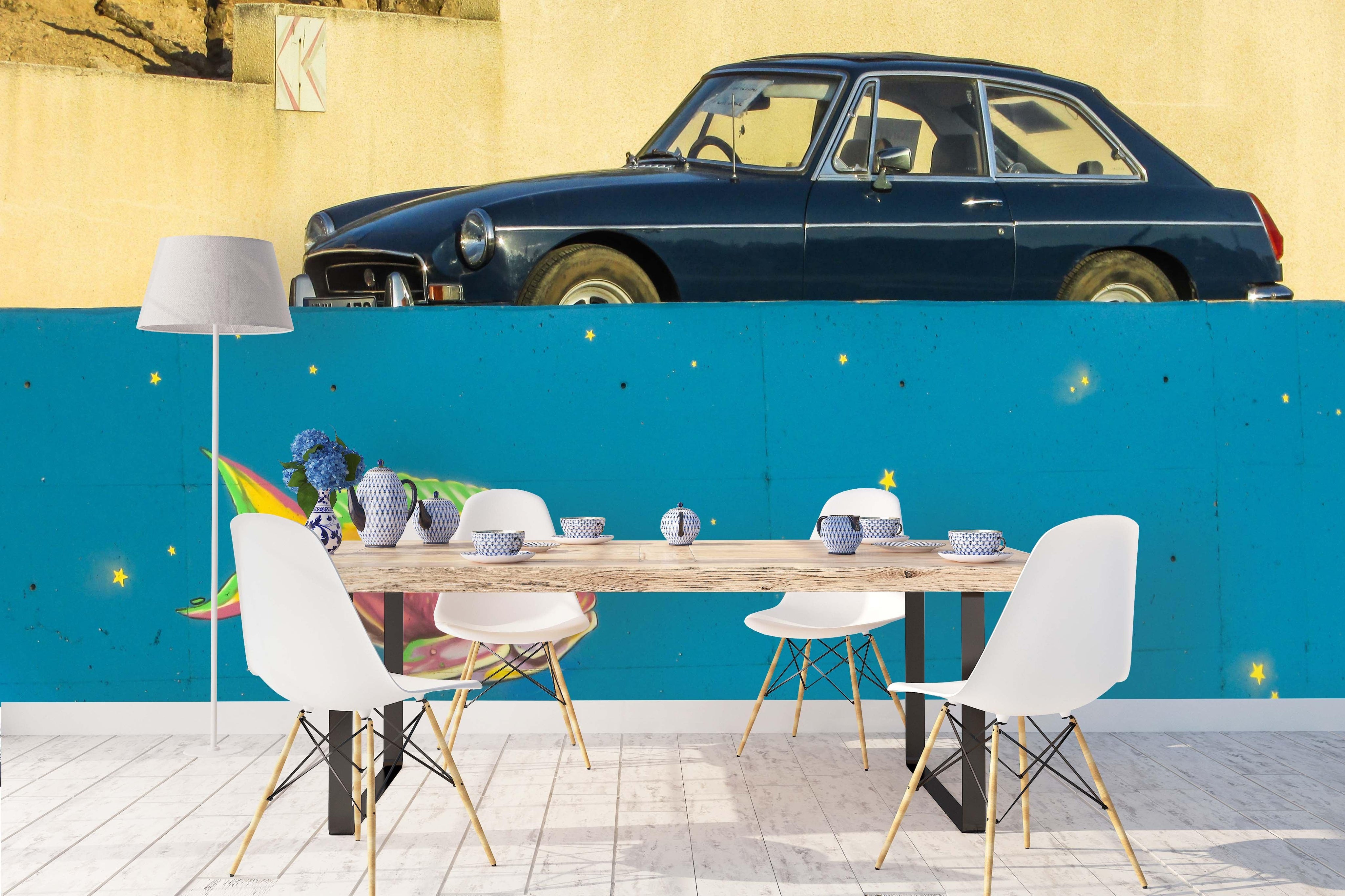 3D Retro Blue Car Goldfish Wall Mural Wallpaper 97- Jess Art Decoration