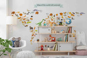 3D Hand Drawn World Map Animals Wall Mural Wallpaper LQH 152- Jess Art Decoration