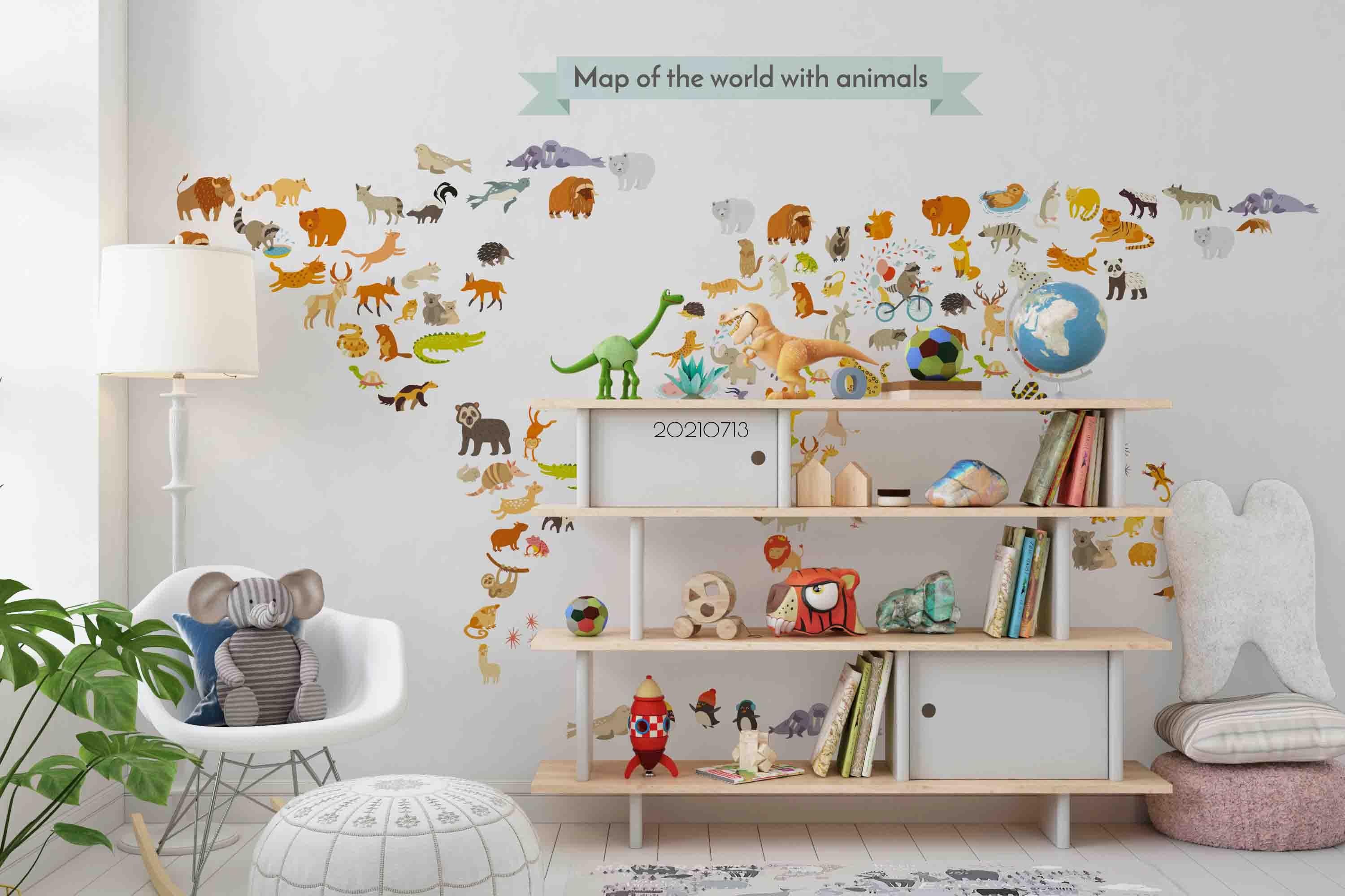 3D Hand Drawn World Map Animals Wall Mural Wallpaper LQH 152- Jess Art Decoration