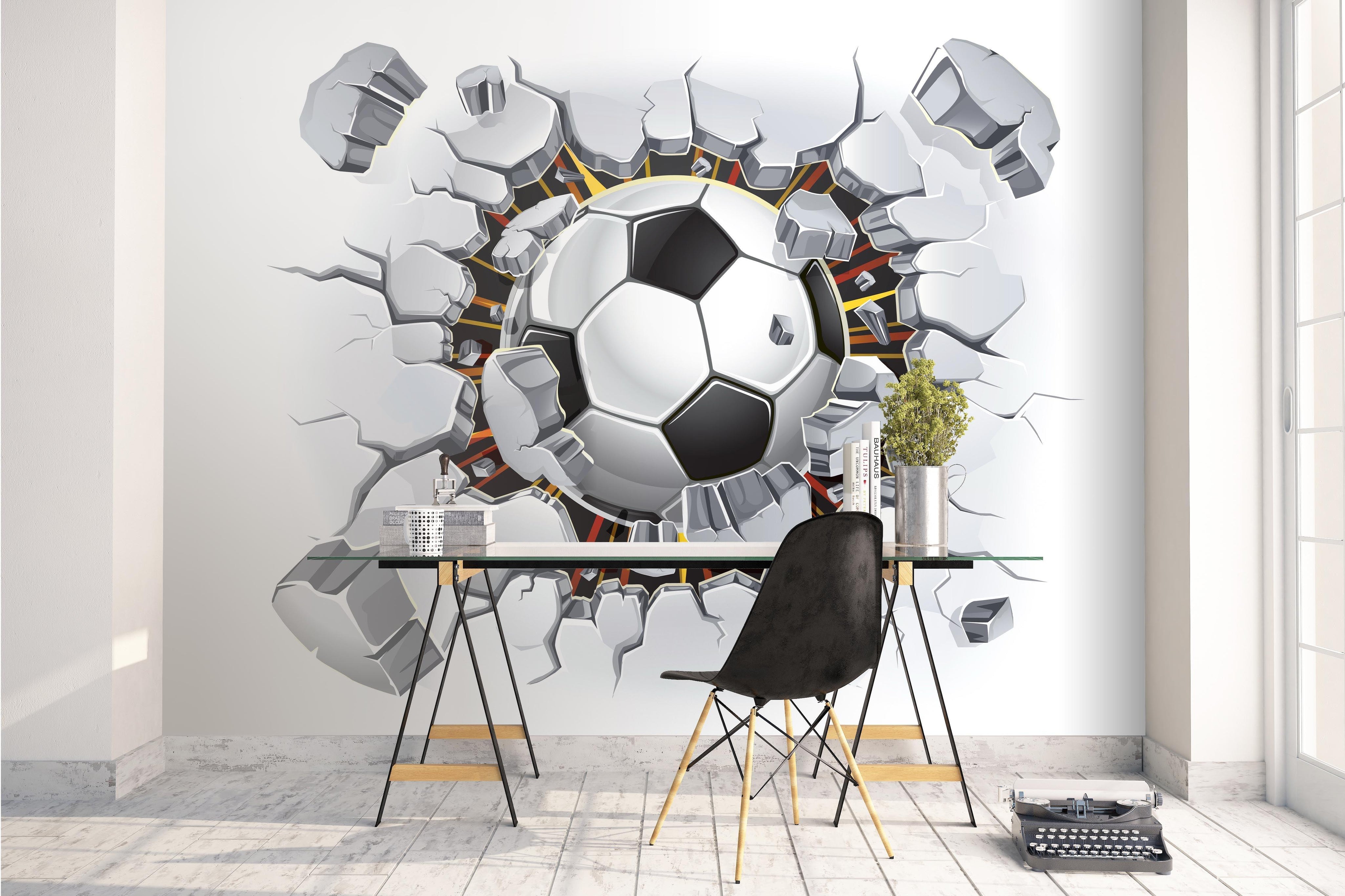3D soccer football damage wall mural wallpaper 34- Jess Art Decoration