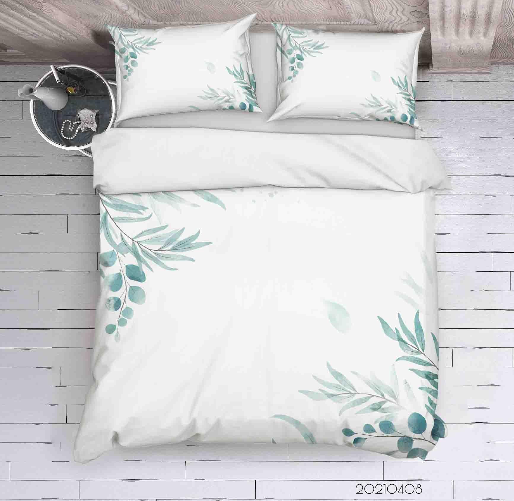 3D Watercolor Green Leaf Quilt Cover Set Bedding Set Duvet Cover Pillowcases 100 LQH- Jess Art Decoration