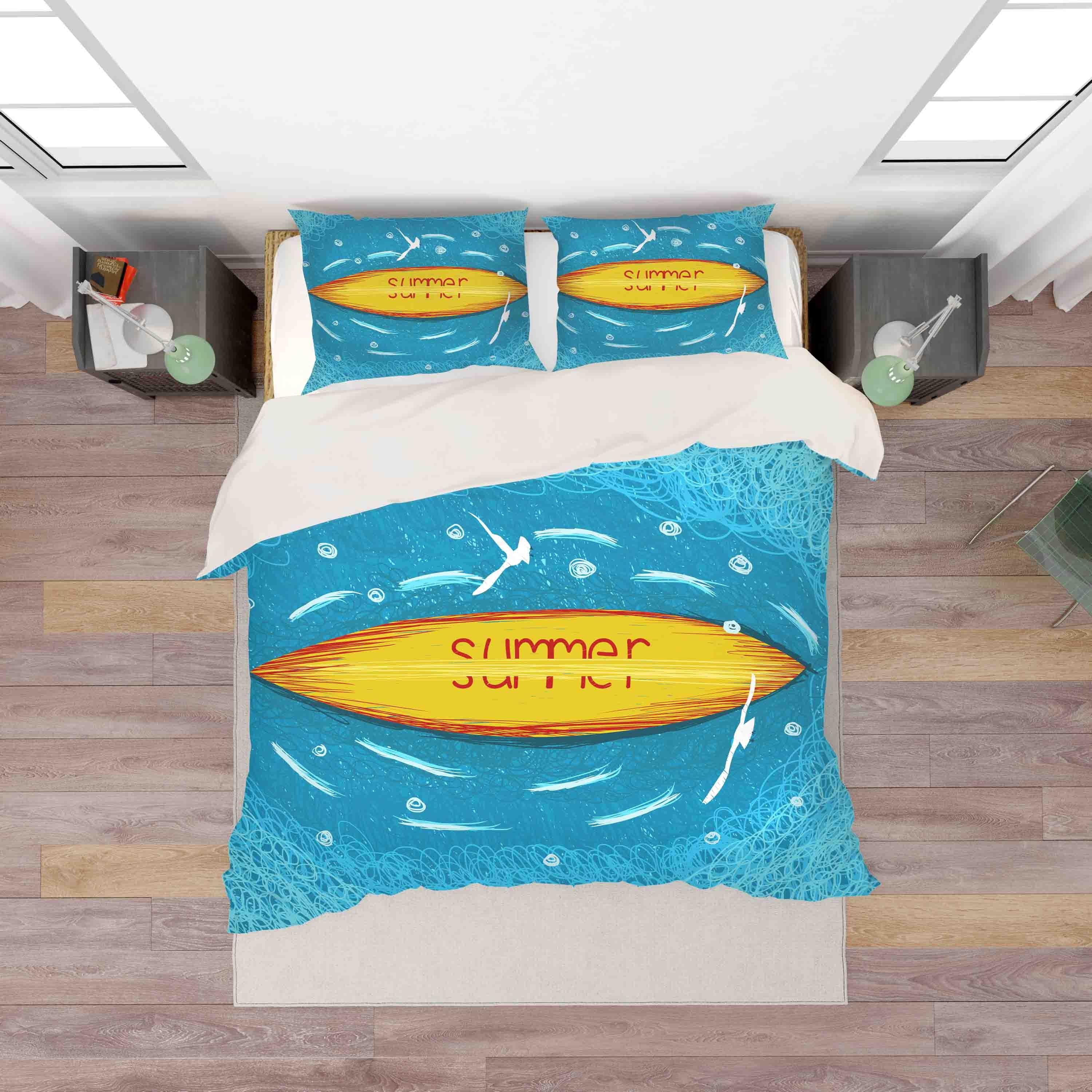 3D Blue Boat Summer Seagull Quilt Cover Set Bedding Set Pillowcases 145- Jess Art Decoration