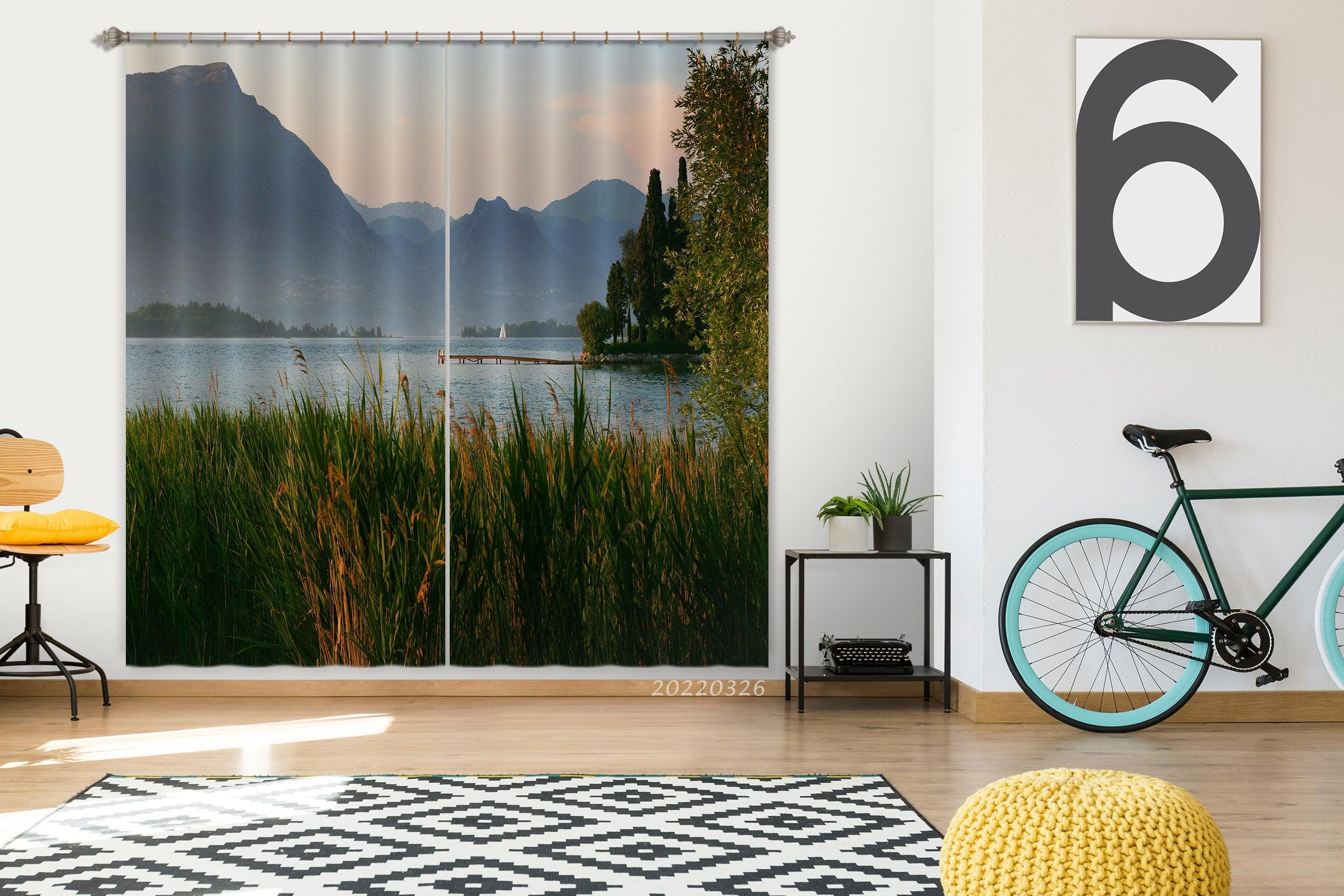 3D Landscape Peak River Plant Tree Curtains and Drapes GD 3017- Jess Art Decoration