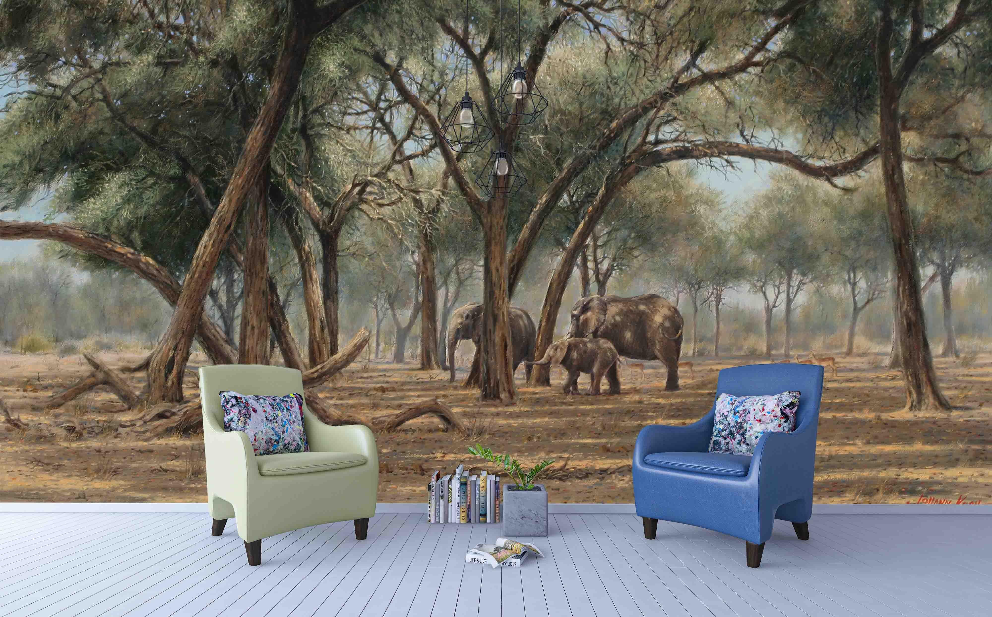 3D African Steppe Elephant Herd Wall Mural Wallpaper 49- Jess Art Decoration