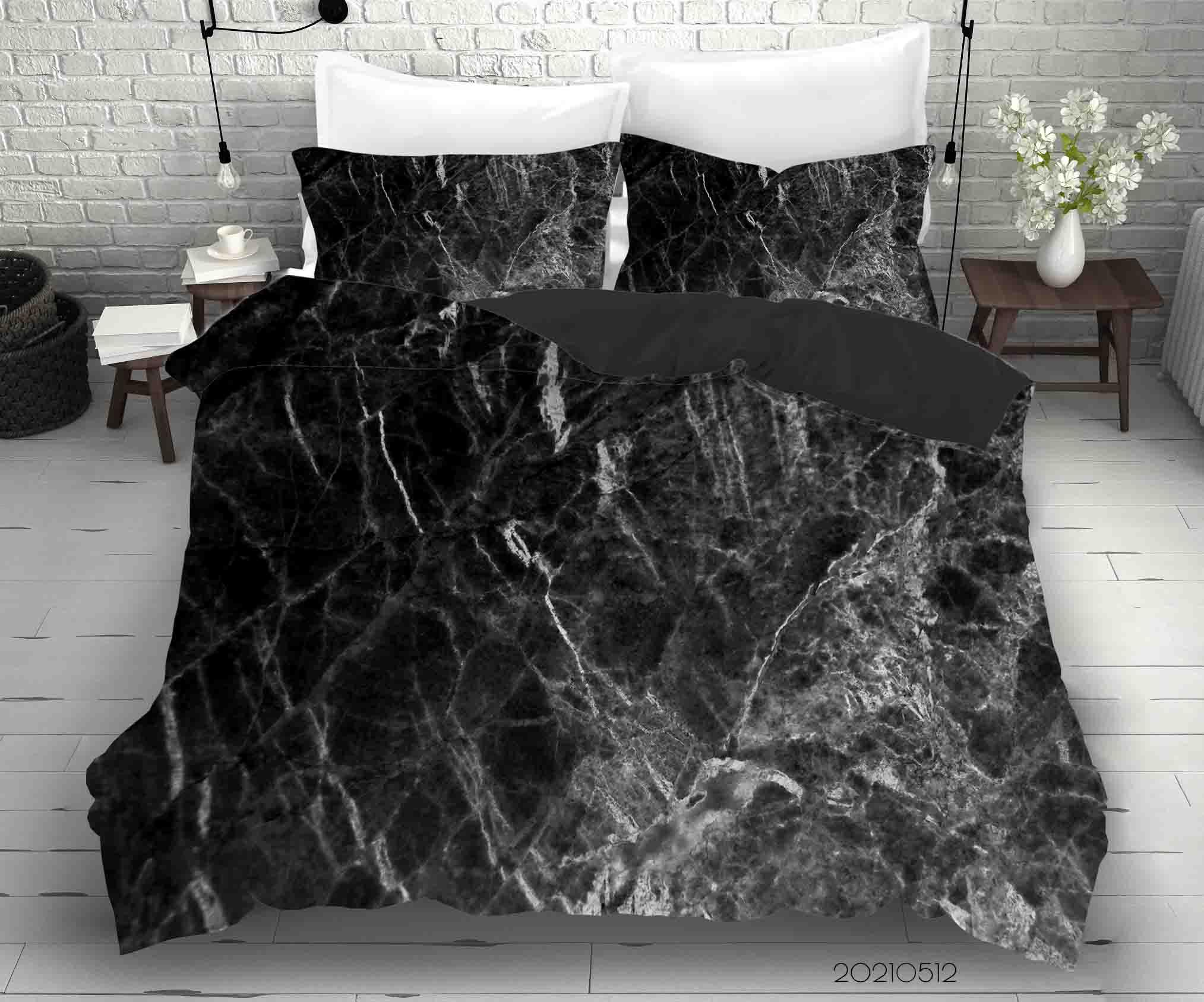 3D Black Marble Texture Quilt Cover Set Bedding Set Duvet Cover Pillowcases 211- Jess Art Decoration