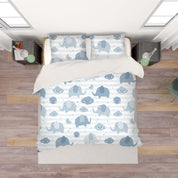 3D Cartoon Elephant Blue Animal Quilt Cover Set Bedding Set Duvet Cover Pillowcases LXL- Jess Art Decoration