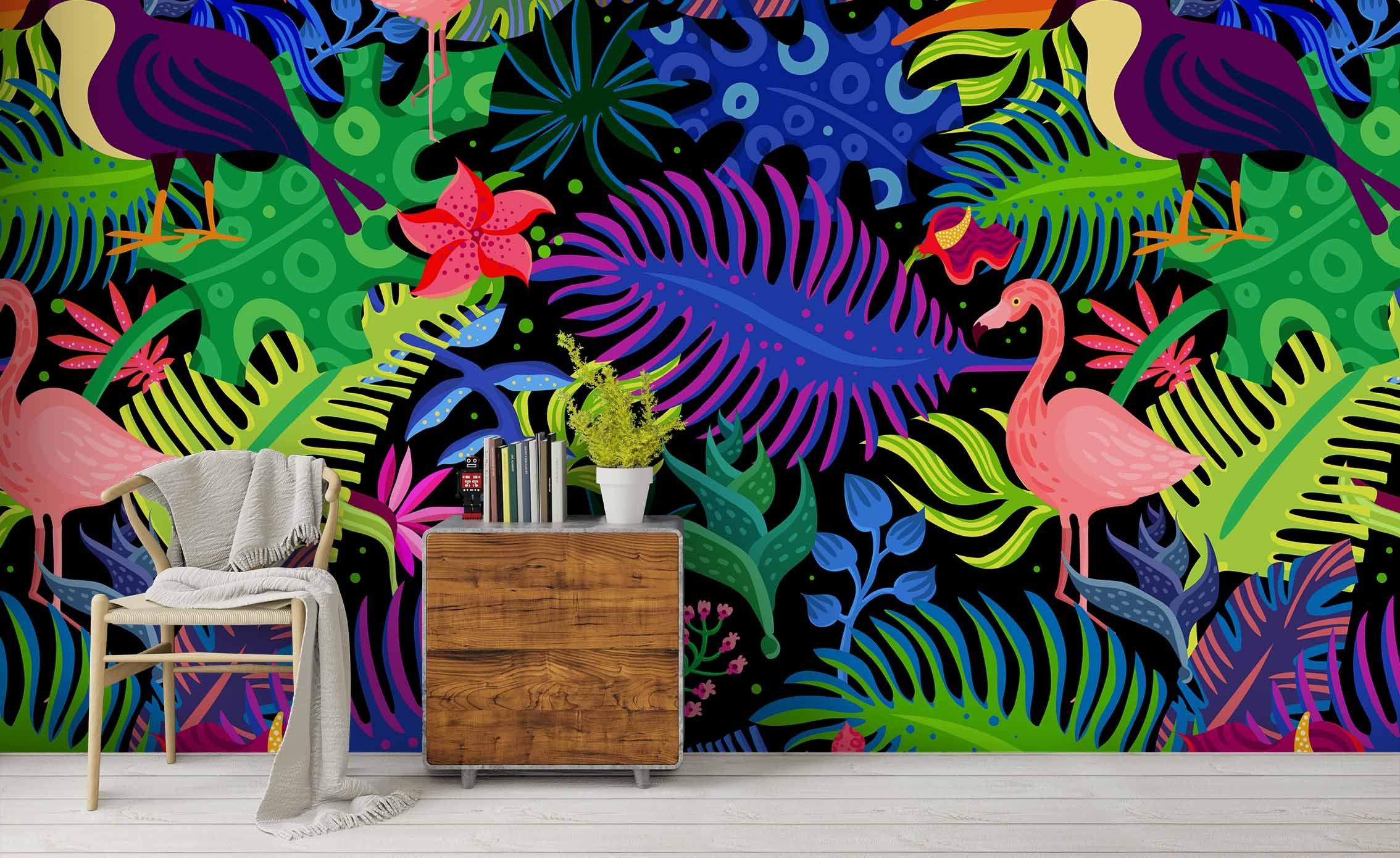 3D Tropical Flamingo Leaves Wall Mural Wallpaper 89 LQH- Jess Art Decoration