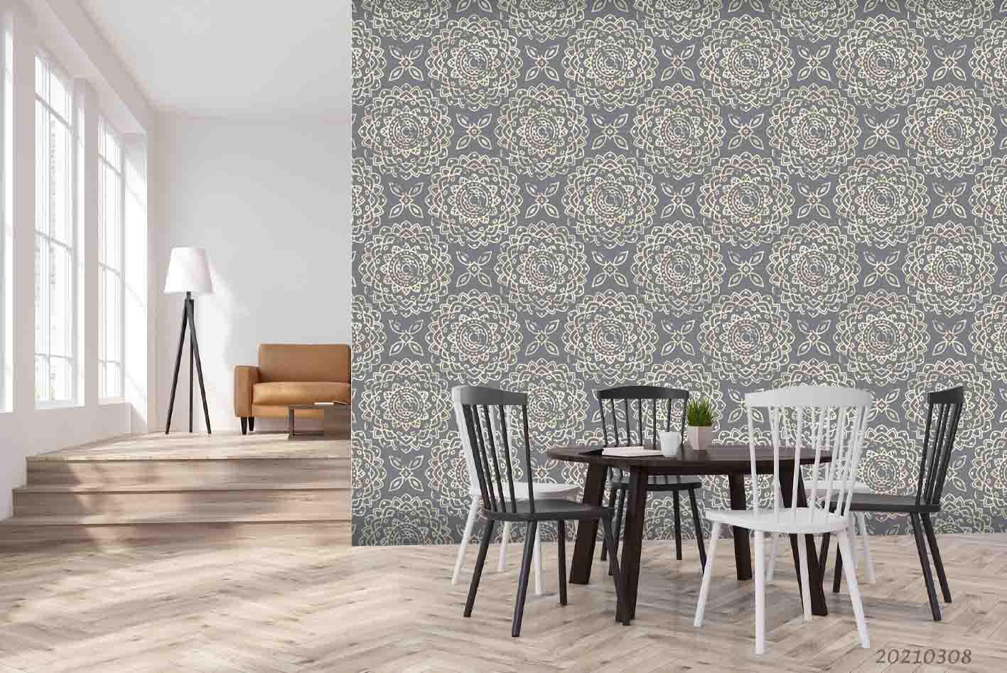 3D Hand Drawn Grey Floral Wall Mural Wallpaper LQH 85- Jess Art Decoration