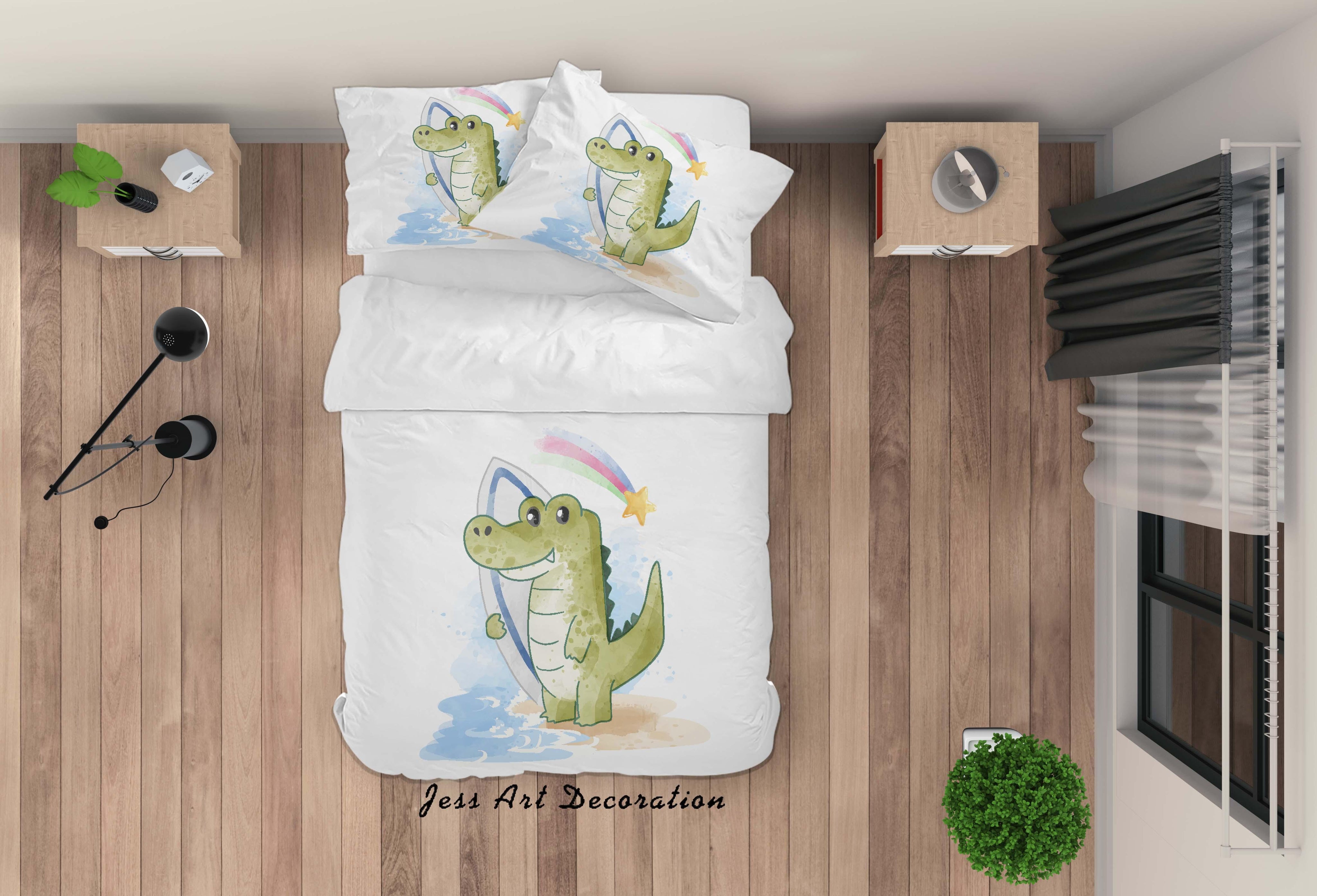 3D White Crocodile Surf Quilt Cover Set Bedding Set Duvet Cover Pillowcases SF34- Jess Art Decoration