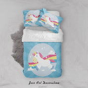 3D Blue Unicorn Quilt Cover Set Bedding Set Duvet Cover Pillowcases SF116- Jess Art Decoration