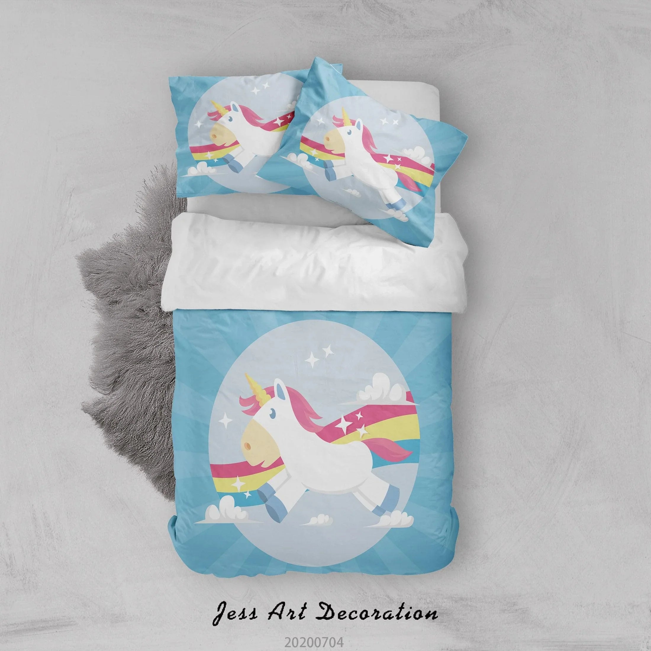 3D Blue Unicorn Quilt Cover Set Bedding Set Duvet Cover Pillowcases SF116- Jess Art Decoration