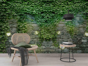 3D Stone Wall Green Plant Leaf Wall Mural Wallpaper LQH 263- Jess Art Decoration